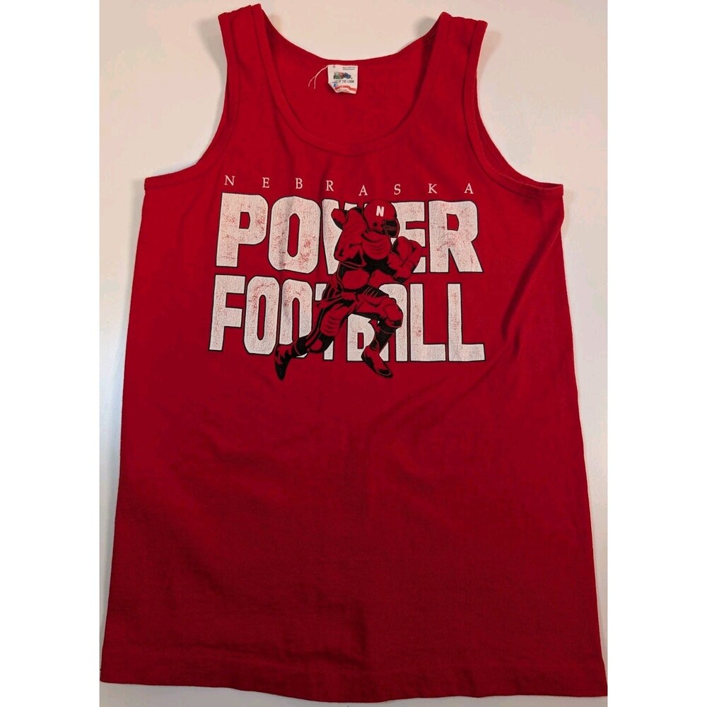 Vintage  Mens Tee Medium NEBRASKA Football  Tank Red T-shirt single stitch Sx S